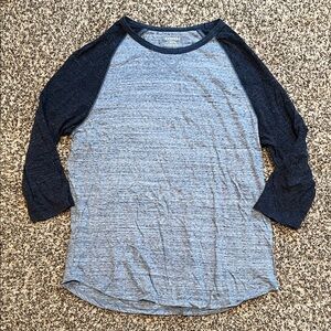 Express XL Men’s Top Navy Blue Heathered Gray Baseball Tee SPORTY Preppy